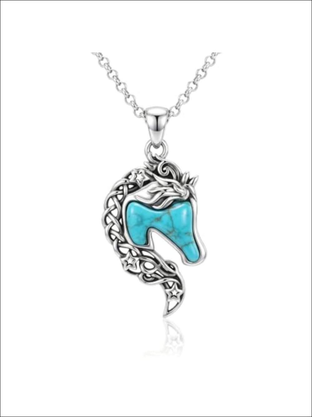 Genuine Turquoise Horse Pendant Necklace 925 Sterling Silver Western Boho
